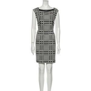 Karl Lagerfeld Houndstooth Sleeveless Dress Sz 14 Vegan Leather Trim Black White